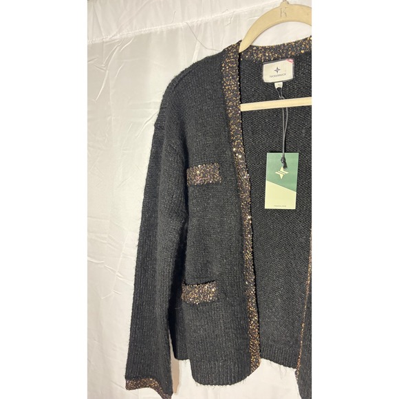 $228 NWT Tuckernuck Black Boucle Fallon Sequin Trim Cardigan Sweater Size S - Picture 4 of 11